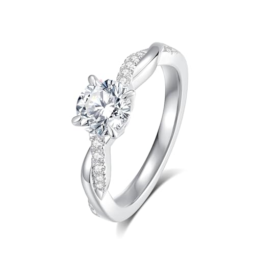 Image of Moissanite Engagement Rings Wedding Ring D Color VVS1 Round Cut S925 Sterling Silver Plated 18K White Gold Promise Rings for Women