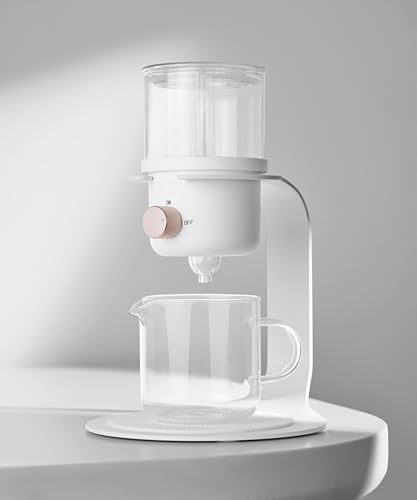 LSL LoveStyle Living Glass Tea Pot with Infusers for Loose Tea and Drip Coffee Pour Over, Semi Automatic Tea Set with Magnetic Clear Teapot, White