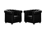  Vente-unique Lot de 2 Fauteuils Chesterfield - Simili Noir