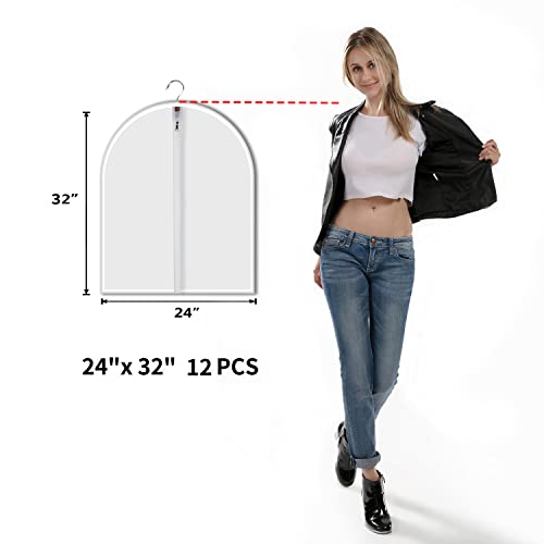 Image of MsKitchen12Pack Short Garment Bags (24x32 inch) - Dustproof Covers for Kids Clothes - Durable PEVA Storage Bags with Sturdy Zipper for Dance Costumes, Tops & Folded Pants (Translucent)