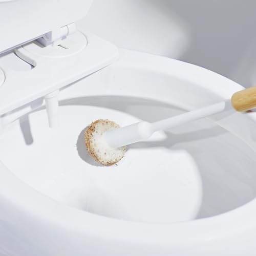 Image of TUSHY Toilet Brush 2.0 Set with Holder, 8 Coconut Husk Scrubbing Pads | Cleanser-Infused and Disposable, Planet Friendly Refills in Lemon and Tea Tree Scents