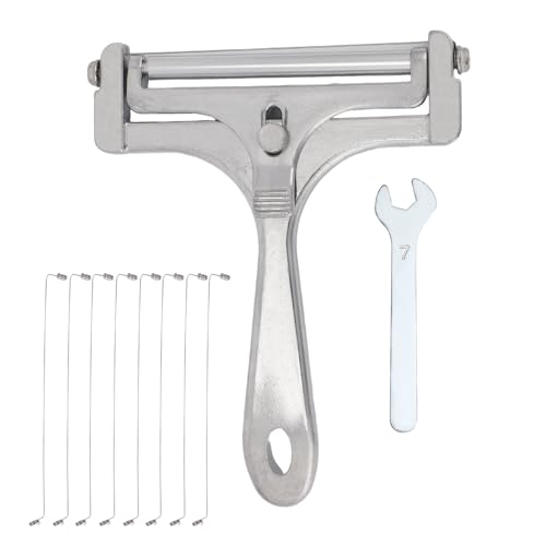 lasuroa Stainless Steel Wire Cheese Slicer with 8 Replacement Wires & Wrench, Handheld Butter Cutter Food Cutter Knife for Block Cheese & Butter Shaver Tools(Glossy Silver)