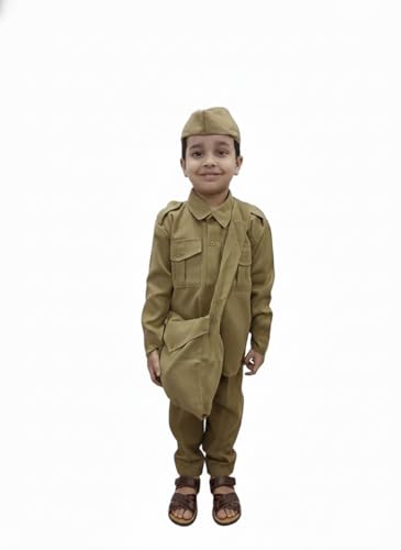 Image of BookMyCostume Indian Postman Dakiya with Classic Khaki Cap and Bag Community Helper Kids Fancy Dress Costume 10-12 years