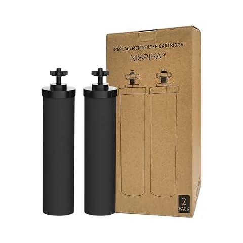 Nispira Premium Water Filter Black Element Cartridge Compatible with Berkey Countertop Water Purification System. Compared to Part BB9. 2 Filters Cover