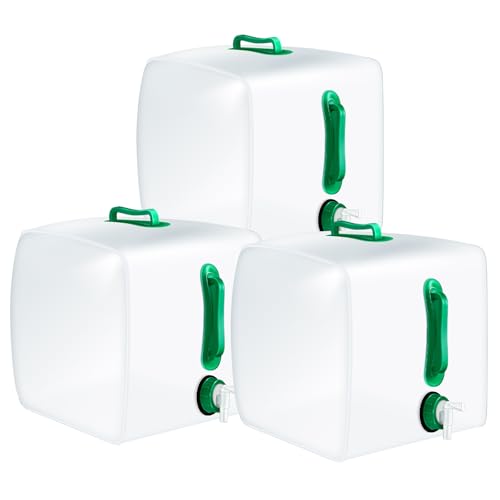 Reallnaive 3 Pcs 5.3 Gallon Collapsible Water Container with Spigot Foldable Camping Water Container Portable Camping Storage Carrier Jug for Outdoors Hiking Emergency Kit Backpack(Green)