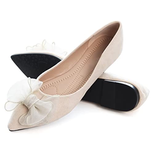 TN TANGNEST Womens Ballet Flats Fashion Bowknot Flats Comfort Pointed Toe Dress Shoes Apricot 42(9)4
