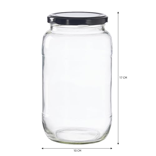 Image of Glass Jar Containers Set of 2 for Kitchen Storage - 1000 ml (1 kg) Each - Airtight Black Lids, BPA-Free, Food Safe - Pantry Storage Jars for Dry Food, Sugar, Snacks & Spices (2)