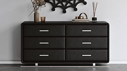 Zuri Vetro Accent Chest in Black Leatherette with Six Soft-Close Drawers