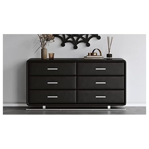 Zuri Vetro Accent Chest in Black Leatherette with Six Soft-Close Drawers