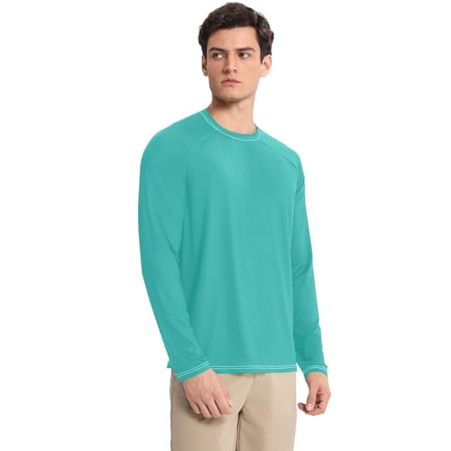 Light Sea Green Men's Rash Guard Lightweight Round Neck UV Protective Clothing Summer3