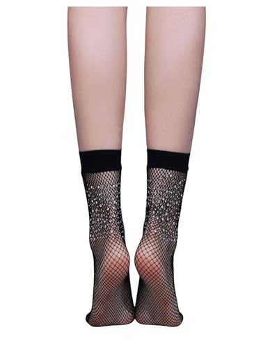 SHENHE Women's Sheer Fishnet Rhinestone Hollow Out Thin Mid Calf Anklet Crew Socks2