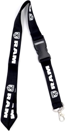 Au-TOMOTIVE GOLD Official Licensed for Dodge RAM White Word Black Universal Lanyard Neck Strap Key Chain