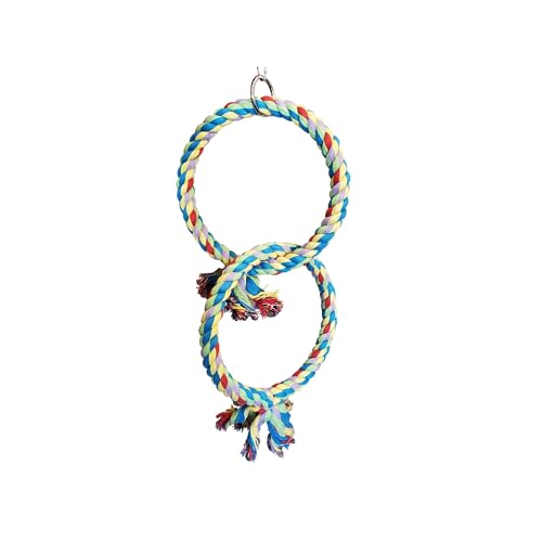 Polly's Double Ring & Swing Cotton Rope Cage Perch Hanging Bird Swing for Parakeets, Cockaties, Amazons, Macaws, Cockatoos (Large)