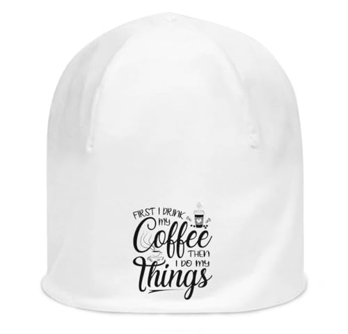 Bonnet blanc First I Drink My Coffee en coton extensible pour homme et femme