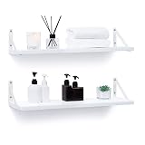 Fun Memories White Floating Shelves Set of 2, Wooden Wall Shelf 24 Inch Long, Wall Storage Shelves f