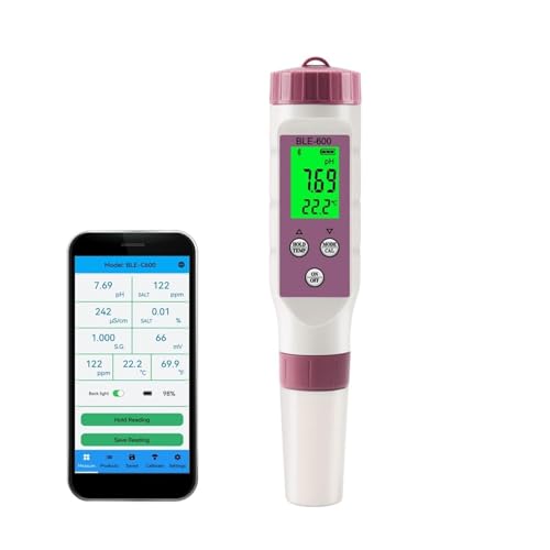 Medidor de PH Medidor de PH 7 en 1 Temp ORP EC TDS salinidad SG, Probador Calidad del Agua diente azul línea, Control por aplicación for beber, laboratorio y acuario(7 in 1)
