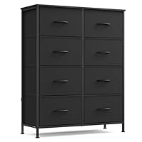 SONGMICS Dresser for Bedroom, Chest of Drawers, Steel, MDF, 8 Non-Woven Fabric Drawers, Storage Organizer Unit, Closet, Entryway, Ink Black and Ebony Black LGS124B01S