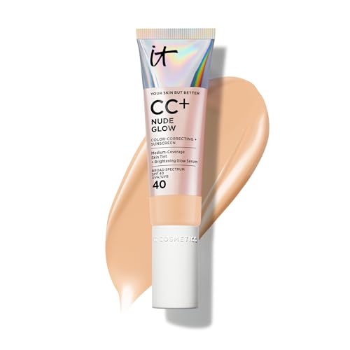 IT Cosmetics CC+ Nude Glow (Medium) - Medium Coverage Foundation with SPF 40 & Brightening Glow Serum, Lightweight Skin Tint, 2% Niacinamide + Hyaluronic Acid, Up to 24H Hydration - 1.08 fl oz