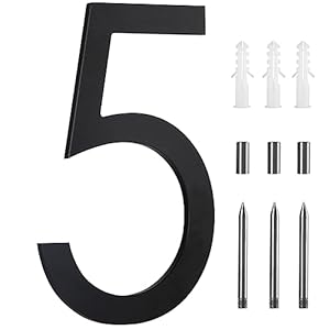 10 Inch Black House Numbers For Outside, Floating Metal Large Modern House Numbers For Outside, Large Address Numbers For House Black Floating Flush Mount Aluminum 5