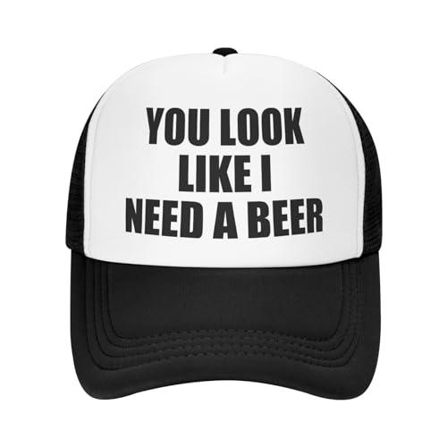 Image of Buxtom You Look Like I Need A Beer Funny Adjustable Mesh Trucker Hat for Adults Unisex Classic Hats Fishing Caps Black