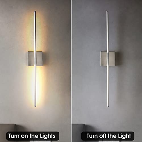 Wall Sconces Sets Of Two,Modern Brushed Nickel Sconces Wall Lighting,Hardwired Metal Bathroom Vanity Light Fixture With Intergrated Led 3000K 12W Linear Rod For Bedroom Living Room Hallway Kitchen #TOP5