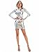 NewL Womens Tight Dress Clubwear Metallic Shiny Bodycon Dress Crew Neck Long Sleeve Pencil Dresses Rave Bar Dress for Pole Dancing (M, Silver)