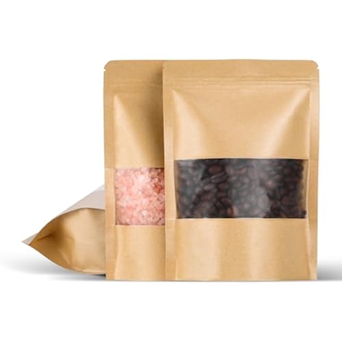 Kraft Paper Bags with Transparent Window, Stand Up Pouches Smell Proof Bags