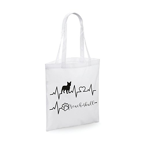 bubbleshirt Shopping Bag elettrocardiogramma - french bull - bulldog francese - idea regalo - cane - in cotone Lunghezza del manico: 40 cm. dimensioni: 38 x 42 cm