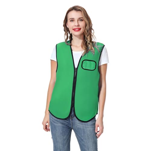 TopTie Volunteer Vest with Transparent PVC Pocket Supermarket Uniform Vest Workwear Zipper Closure