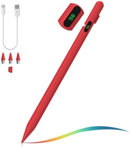 MoKo Universal Capacitive Stylus Pencil, Fast Charging Touch Screen Stylus Pen With Power Display Compatible With Apple iPad/iPhone/Samsung/Lenovo IOS Android Tablets & All Smartphones, Red