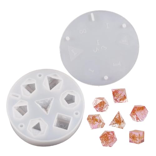 Dice Resin Molds, Dice Epoxy Resin Molds with 7 Standard Polyhedral Stereoscopic Dice Cavities, Silicone Mold for DIY Dices Making, Table Board Game Lovers Gift(White)