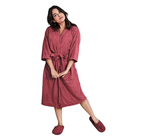 Image of Sassoon Venir Microfiber Bathrobe with Slippers for Men & Women, Unisex Luxury Bathrobe Towel, Spa Robe Combed (Pack of 1) - Crimson Color