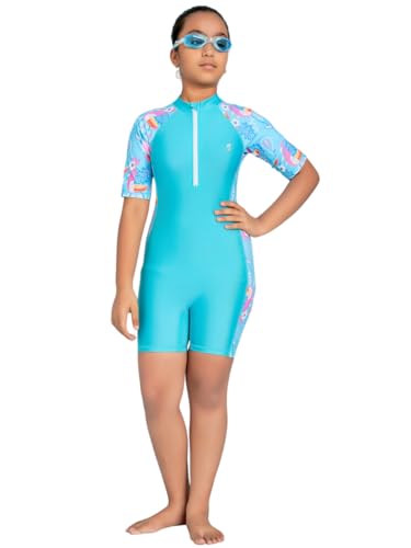 Image of Aarika Girls Sports Wear Black-Green Colour Solid Nylon Swim Suit