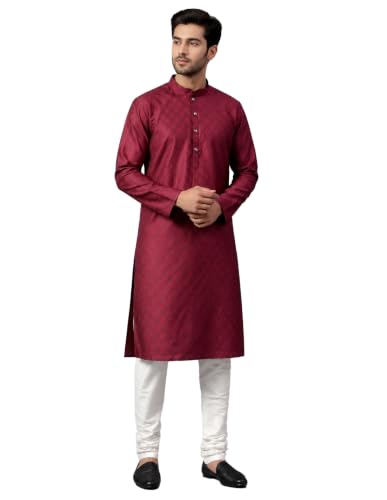 Image of LATEST CHIKAN Men's Silk Chikankari Kurta with Cream Churidar | Festive Set - KP Silk BANARSI