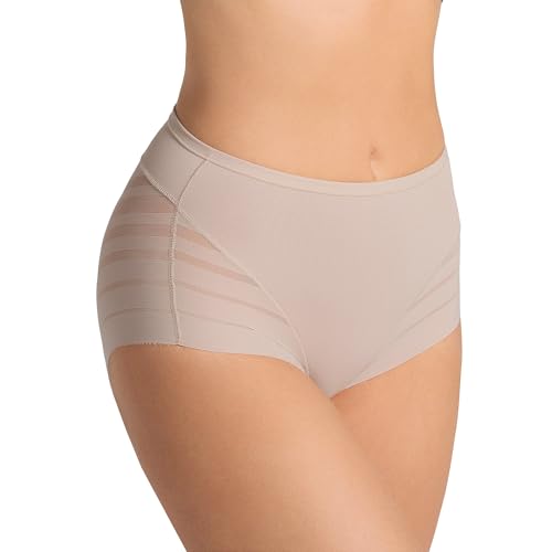 Leonisa High Waisted Invisible Tummy Control Shapewear for Women - Stripe Lace Ladies Underwear Panties