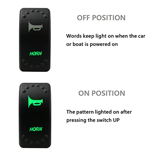 Image of Green Backlit Momentary Rocker Switch 5 Pin (ON)-Off Laser Etched Button Switch with Wires for Car Marine Boat UTV 20A /12V 10A /24V (Horn)