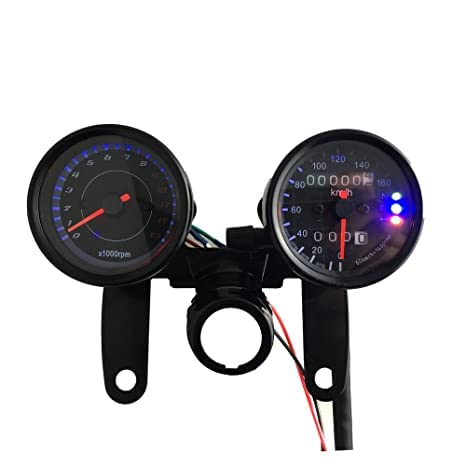 Vagary Universal Motorcycle Dual Odometer Speedometer Gauge LED Background Light Analog Speedometer