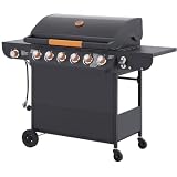 6 Burner Gas Grill with Side Burner, Stainless Steel Propane BBQ Grill 72,000 BTU, Large 650 Sq In Cooking Area with Cast Iron Grates & Warming Rack, Rolling Outdoor Barbecue Grill for Backyard Patio