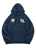 ZAFUL Mens Hoodies Unisex Hoodie Y2K Letter Graphic Print Long Sleeve Drawstring Hoodie Sweatshirt Men Women Streetwear Navy Blue XL