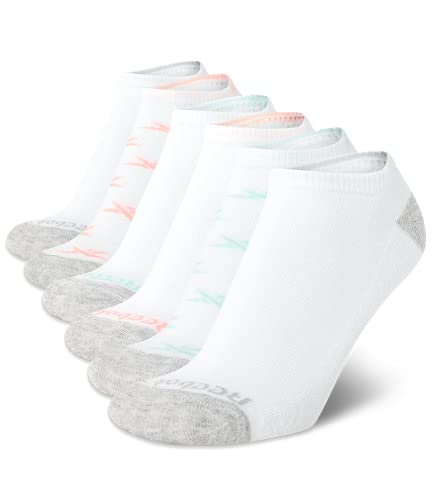 Reebok Women's Athletic Socks - Performance Cushioned Low Cut Socks (6 Pack), Size 4-10, White/Pink/Green