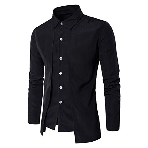 Camisa social masculina Abetteric com lapela de cor sólida e ajuste fino, com manga comprida, Preto,