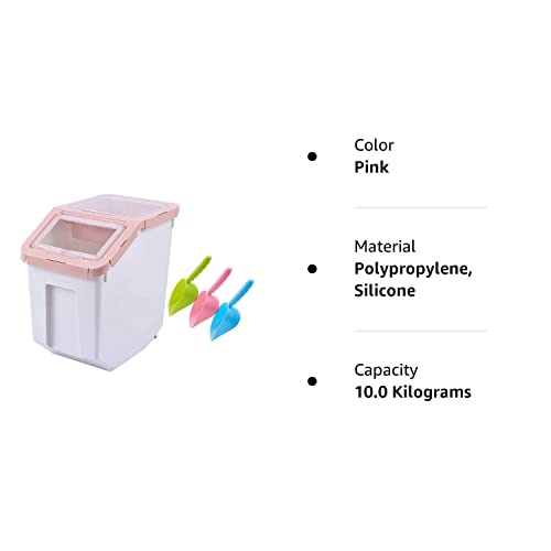 Saim Large Dog Food Storage Container Pet Dry Food Dispenser Storage Tank Dog/Cat Food Bin With Locking Lid, Measuring Cup, Scoop & Wheels, 8-10Kg Capacity, Pink #TOP5