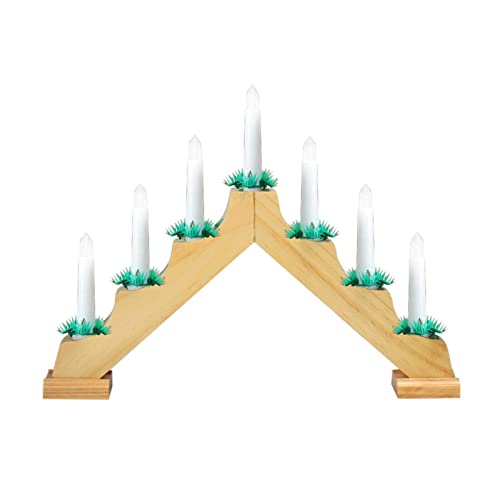 Optimal Products Wooden Christmas Candle Bridge 7 LED Light Up Arch Window Xmas Decoration Lights UK (Pine)
