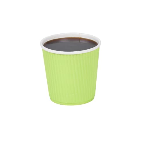 Restaurantware Ripple Wall Coffee Cups 500 Count 4 Ounce Insulated Eco Green Paper Cups, Rolled Rim Spill-Resistant Disposable Paper Non-Slip for Coffee, Beverages