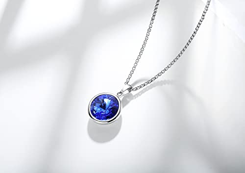 Bamiki Crystal Necklace For Women, September Birthstone Created Sapphire Blue Gemstone Pendant, 18K Gold Plated Jewelry Gifts For Birthday/Mother's Day For Girls/Wife/Daughter/Mom/Girlfriend #TOP1