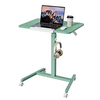 ETHU Höhenverstellbarer Beistelltisch, Mobiler Schreibtisch mit Rollen, Laptoptisch für Sofa Bett, Couchtisch 90° Neigbare Gasfeder-Platte (65 cm), Vielseitiger Rolltisch für Zuhause