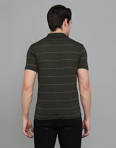 Image of INKKR Men's Striped Polo Neck Cotton Blend Multicolor T-Shirt