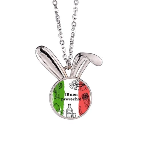 Collier pendentif drapeau mexicain acier médaillon rond cactus ciselé