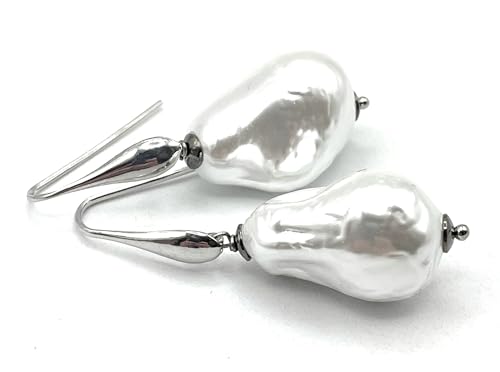 Boucles d'oreilles longues perles blanches baroques nacrées bijoux minimalistes argent 925