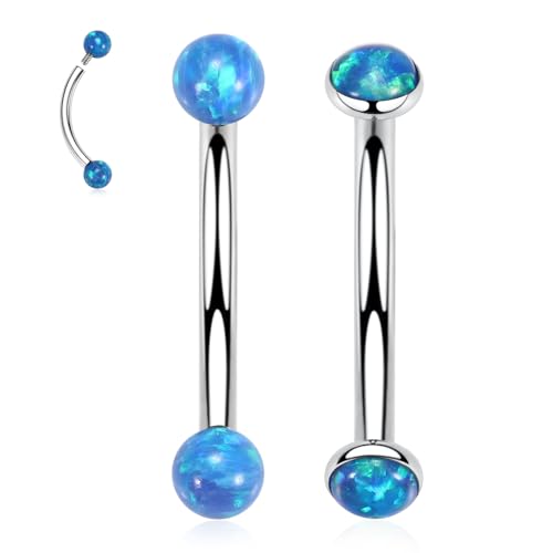 PEAKLINK Internal Thread Eyebrow Ring 16G Daith Earrings Eyebrow Jewelry Blue Opal Curved Barbell Titanium Nipple Ring Helix Earring Silver Belly Ring Rook Earrings Eyebrow Tongue Jewelry 8 mm by PEAKLINK - Used condition - US$7.44